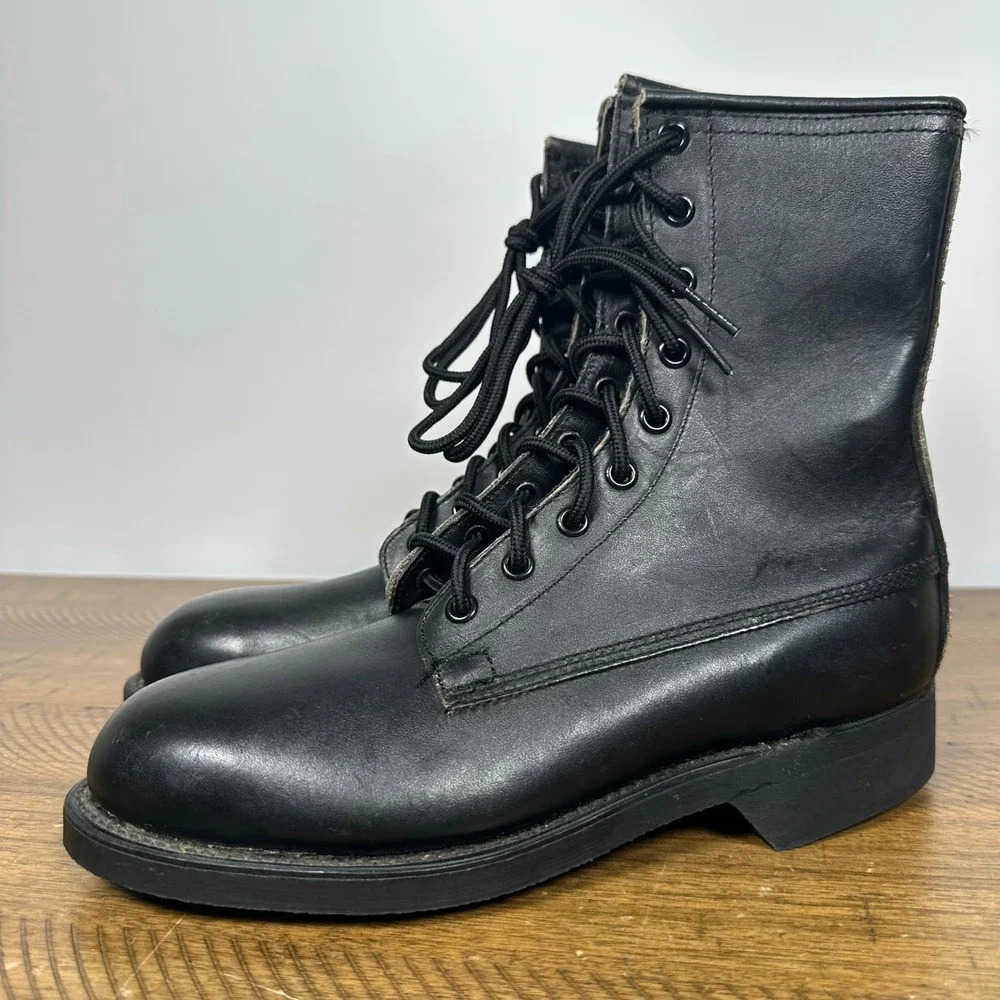 VTG Addison Combat Boots 4 M Black Leather 1988 Military Issue Biltrite Combat